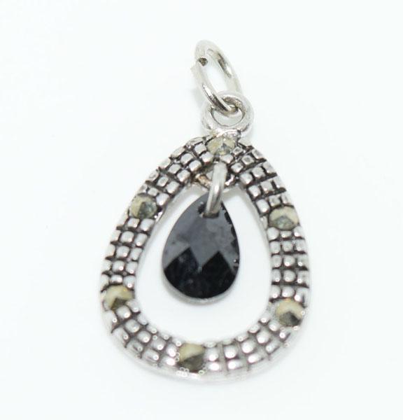 Sterling Silver Marcasite Teardrop Dangle Charm: This charm measures 16.8 x 10.8mm & is stamped 925 CZ.