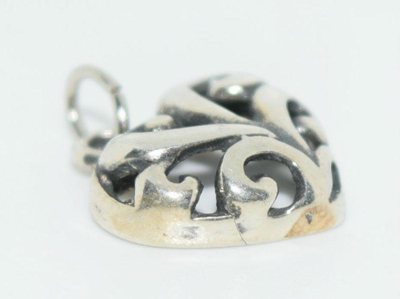 Sterling Silver Small Scroll Cutout Heart Charm: This charm measures 12.8 x 12mm & stamped 925.