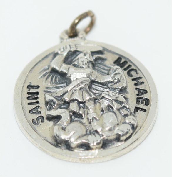 Sterling Silver Etched Saint Michael Charm: This charm measures 18.9mm x 21.5mm & stamped Creed Sterling.