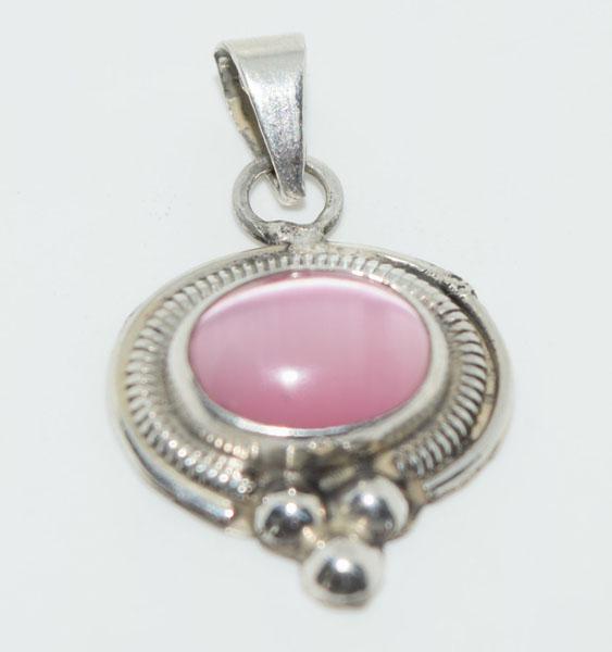 Mexico Sterling Pink Cats Eye Necklace (1 of 3)