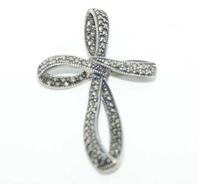 Sterling Silver Marcasite Ribbon Cross Necklace: This pendant measure’s 42.2 x 26.5mm & come on an 18inch snake chain & stamped 925 A.