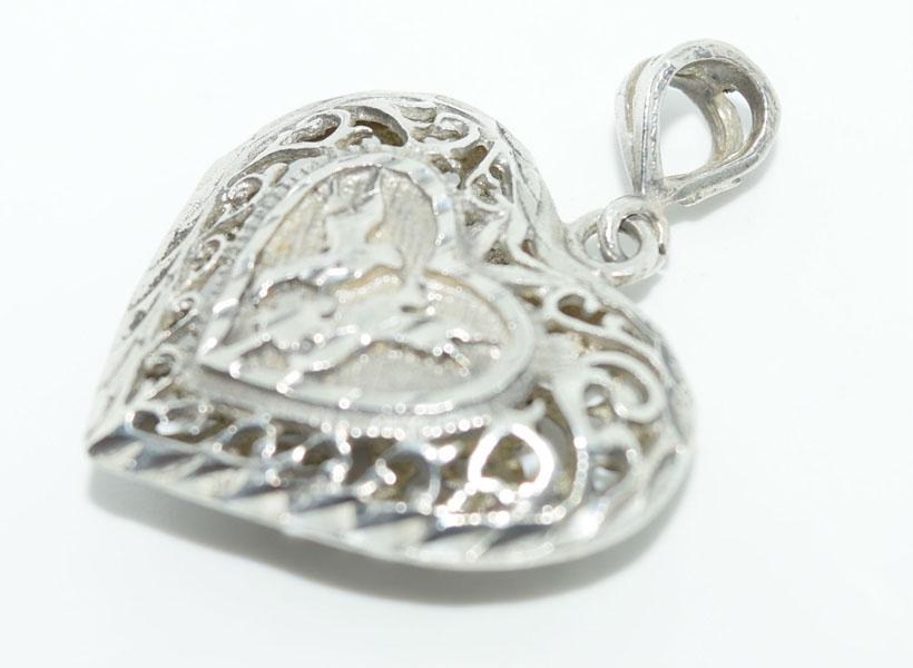 Sterling Silver Filigree Love Birds Heart Pendant: This pendant measure’s 27.9mm wide with a 37mm drop & stamped 925.
