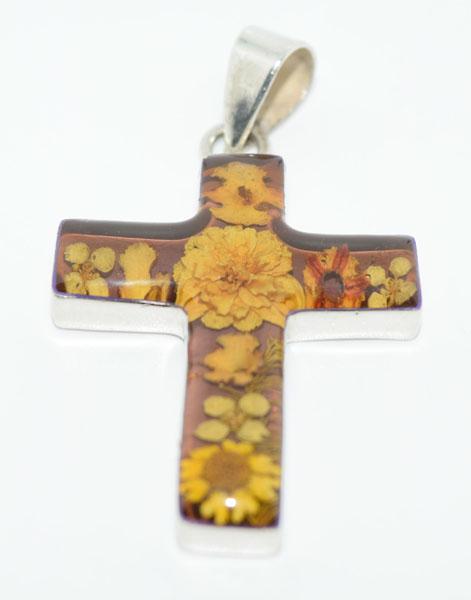 Mexico Sterling Silver Flower Resin Cross Pendant (1 of 3)