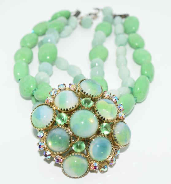 Costume Green Stone Rhinestone Flower Chunk Necklace (1 of 3)