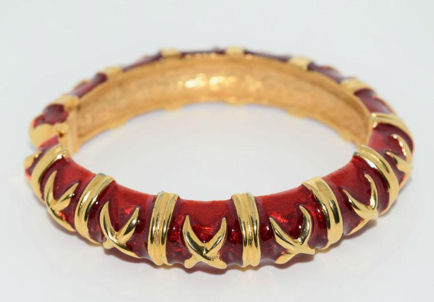 Costume Red Enamel Gold Tone X Bangle Bracelet (1 of 2)