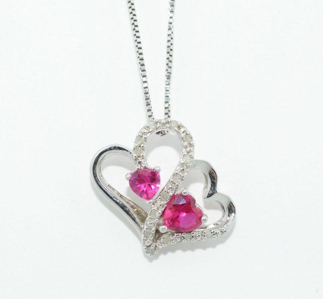 Sterling Synthetic Ruby Diamond Heart Necklace (1 of 6)
