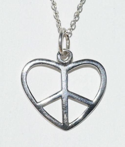 Sterling Silver Peace Sign Heart Necklace: This pendant measure’s 17 x 18mm Heart on an 18inch chain & stamped IBB 925 TH.