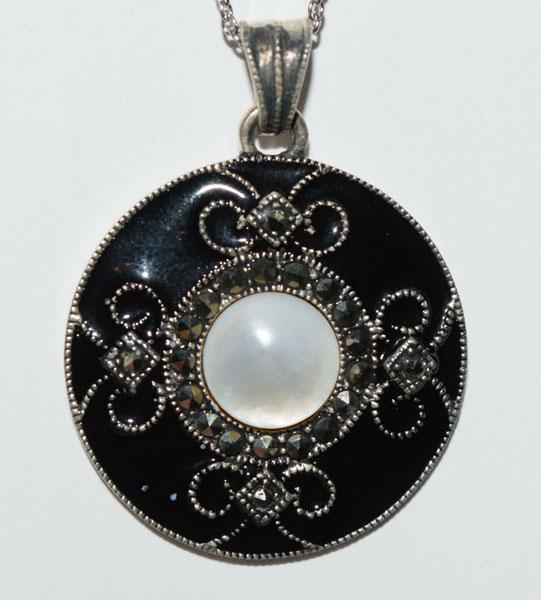 Sterling Mother of Pearl Medallion Necklace (1 of 4)