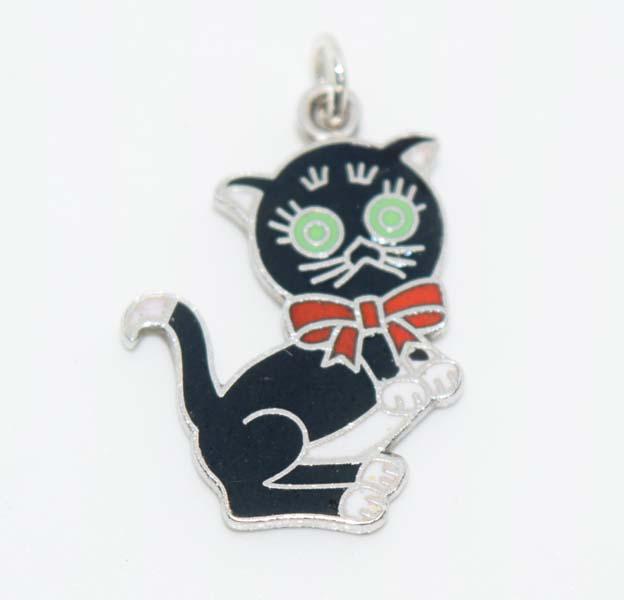 Sterling Silver Enamel Cat Charm or Pendant (1 of 2)