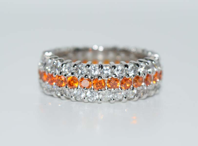 Sterling Orange & White CZ Ring Sz 8 (1 of 2)