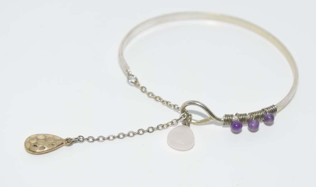 Natural Stone Silver Tone Bangle Bracelet (1 of 3)