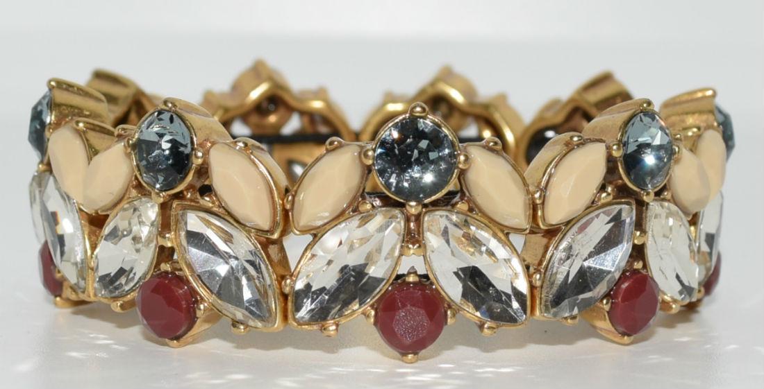 Designer J Crew Gold Tone Rhinestone Bracelet: Designer J Crew gold tone rhinestone stretch bracelet | Measurement: 6" circumference