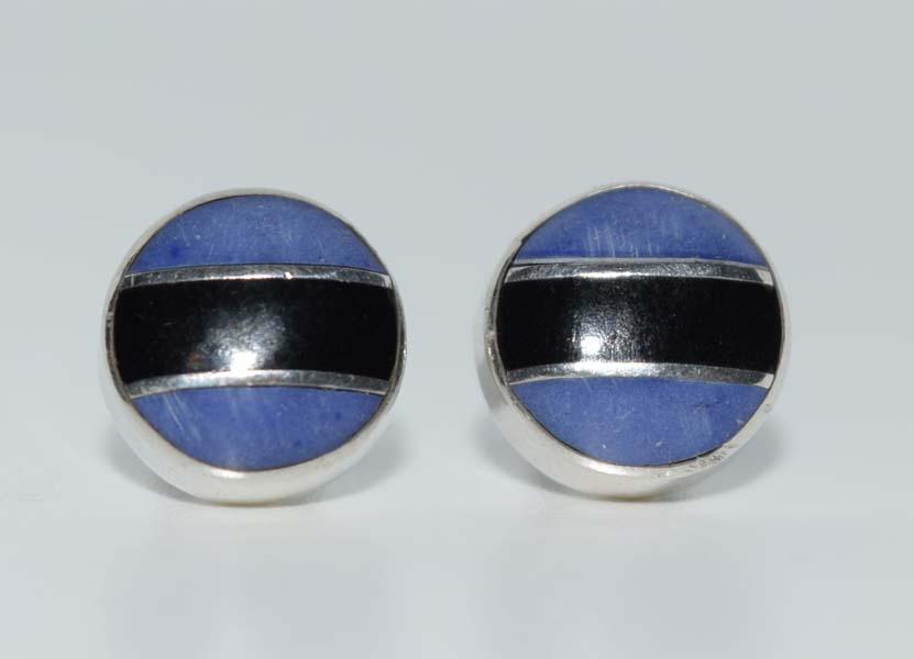 Mexico Sterling Sodalite & Onyx Stud Earrings (1 of 4)