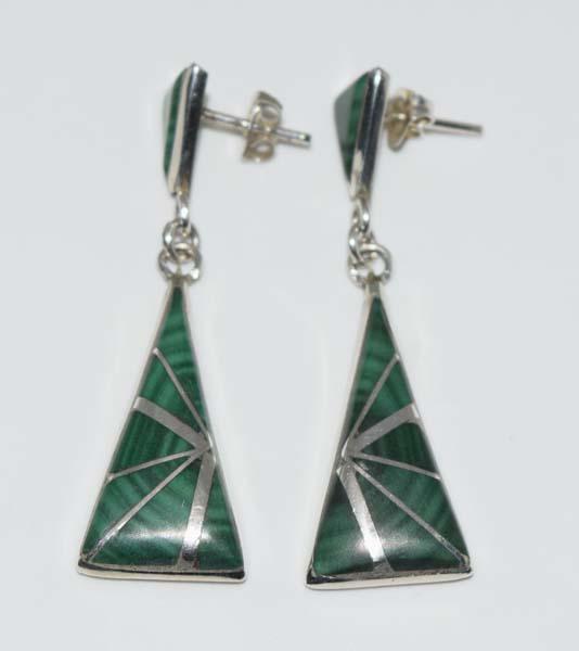 Signed K.E.K. Sterling Malachite Earrings (1 of 4)