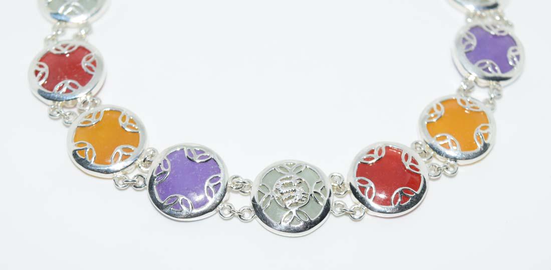 Sterling Silver Multi Color Jade Bracelet (1 of 3)