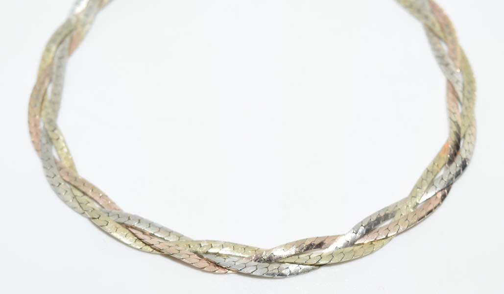 Italian Sterling Tri-color Braided Herringbone Bracelet (1 of 3)
