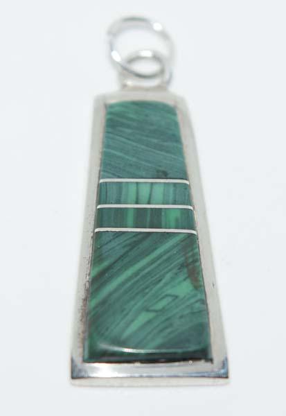 Signed CC Sterling Malachite Pendant: Signed CC sterling silver malachite pendant | Measurement: 34mm drop, 11.8mm width