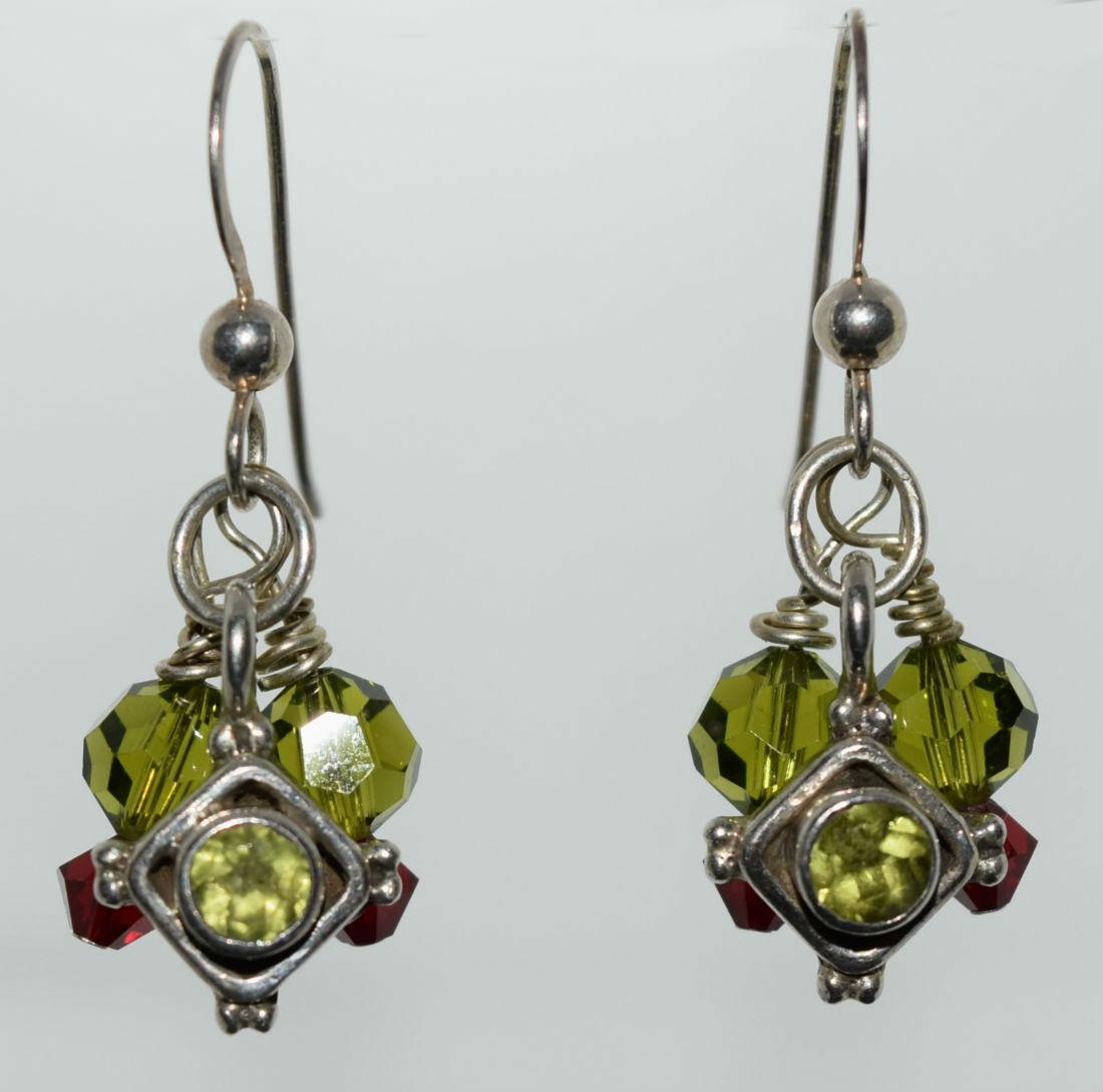Sterling Silver Red & Green Bead Dangle Earrings (1 of 3)