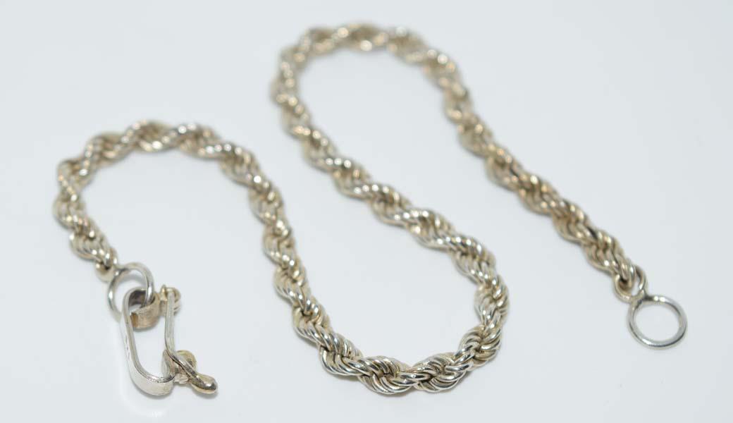 Sterling Silver Rope Chain Bracelet: Sterling silver rope chain bracelet | Measurement: 7.25” length, 3.3mm width