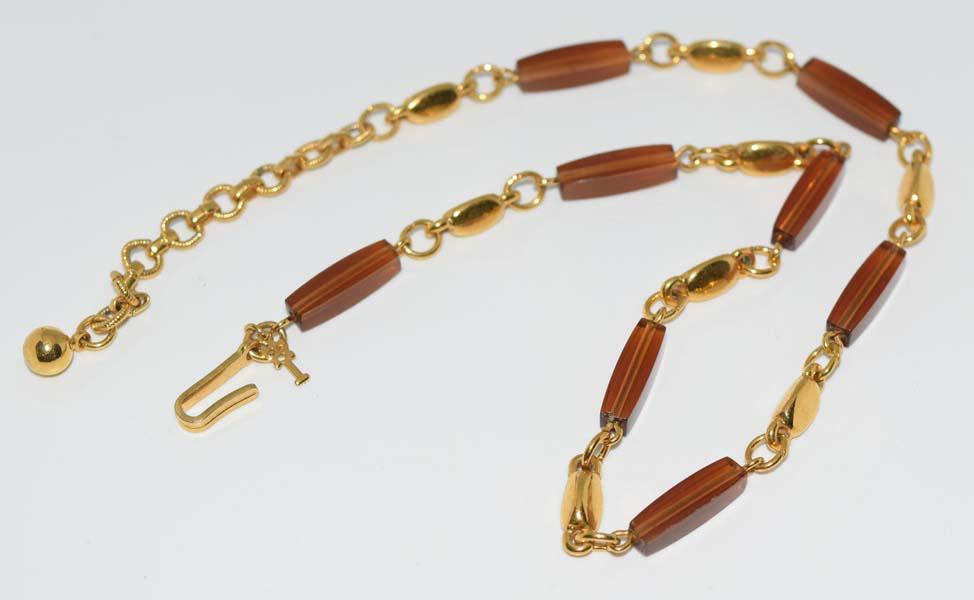 Trifari Gold Tone Beaded Necklace: Trifari gold tone beaded necklace | Measurement: 13.5” – 15.5” length, 4mm width