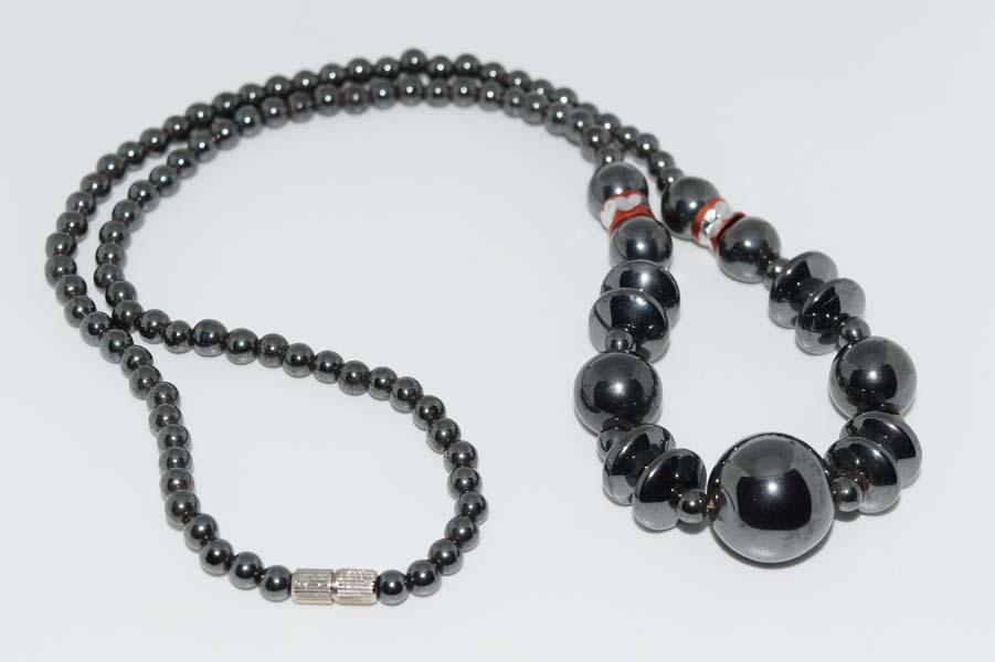 Hematite Bead Necklace: Hematite bead necklace with screw clasp | Measurement: 18.5” length, 4mm – 14mm beads