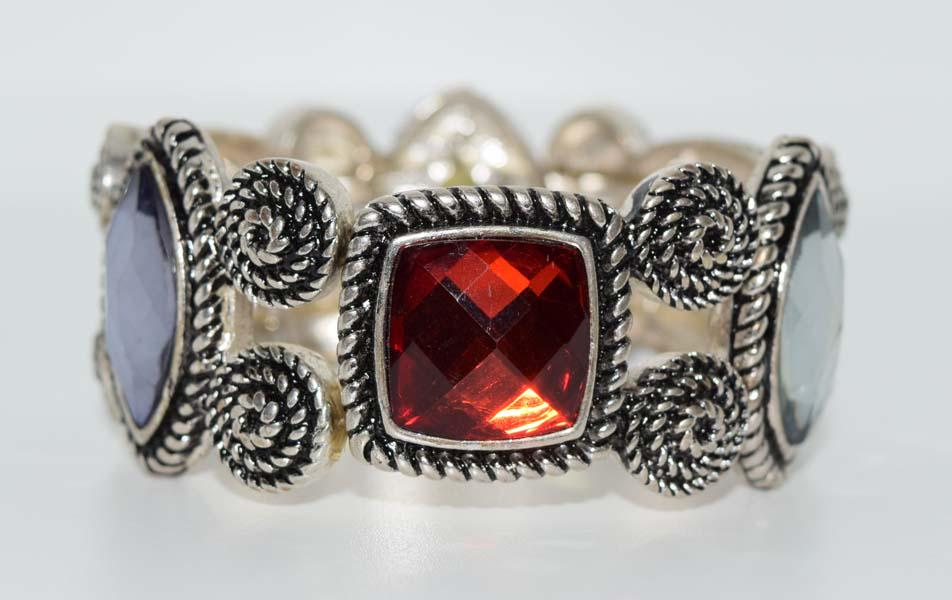 Silver Tone Rhinestone Stretch Bracelet (1 of 5)