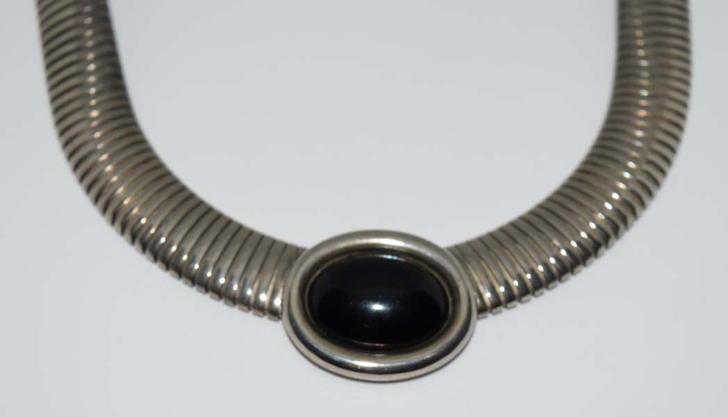 Silver Tone Black Cabochon Center Fashion Necklace (1 of 3)