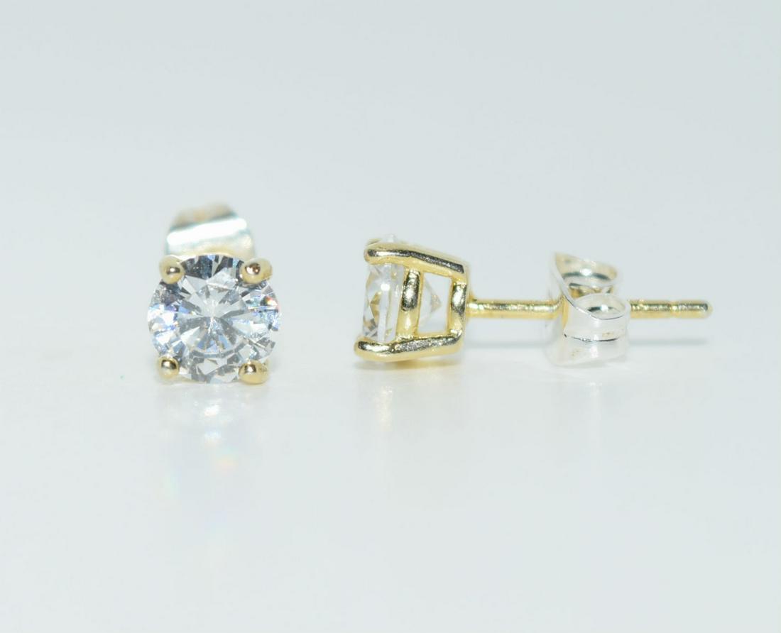 Gold over Sterling CZ Solitaire Earrings (1 of 3)