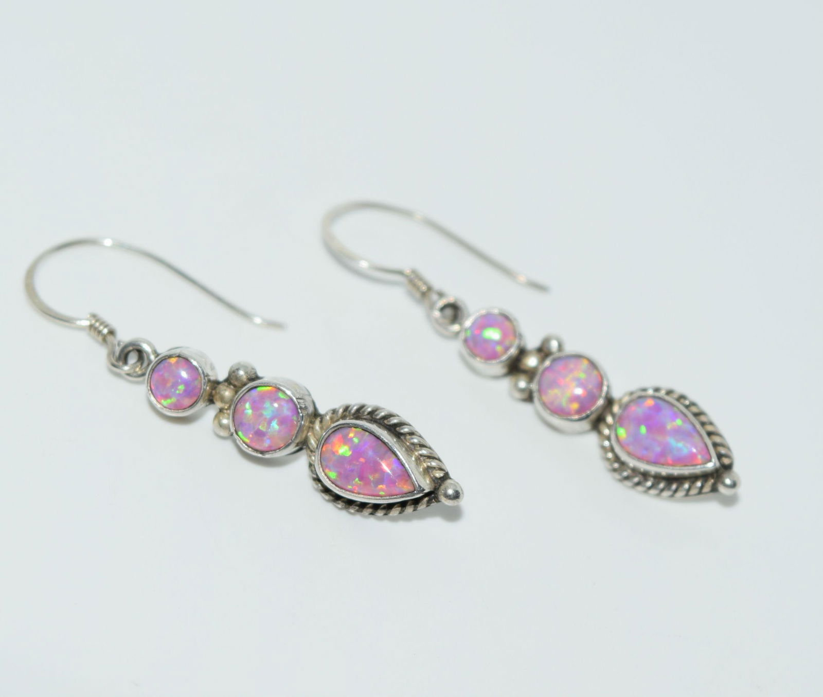 Sterling USA Pink Fire Opal Drop Earrings (1 of 4)