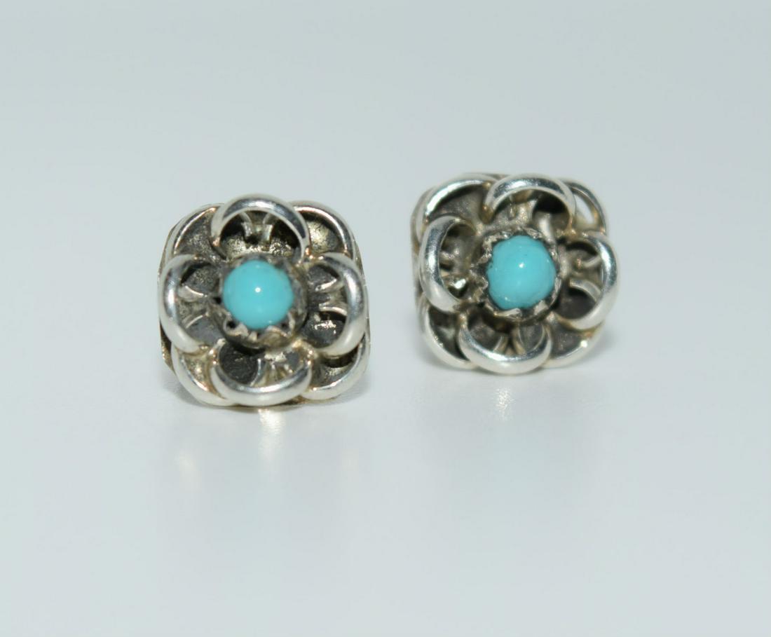 Sterling Silver Turquoise Flower Post Earrings (1 of 4)