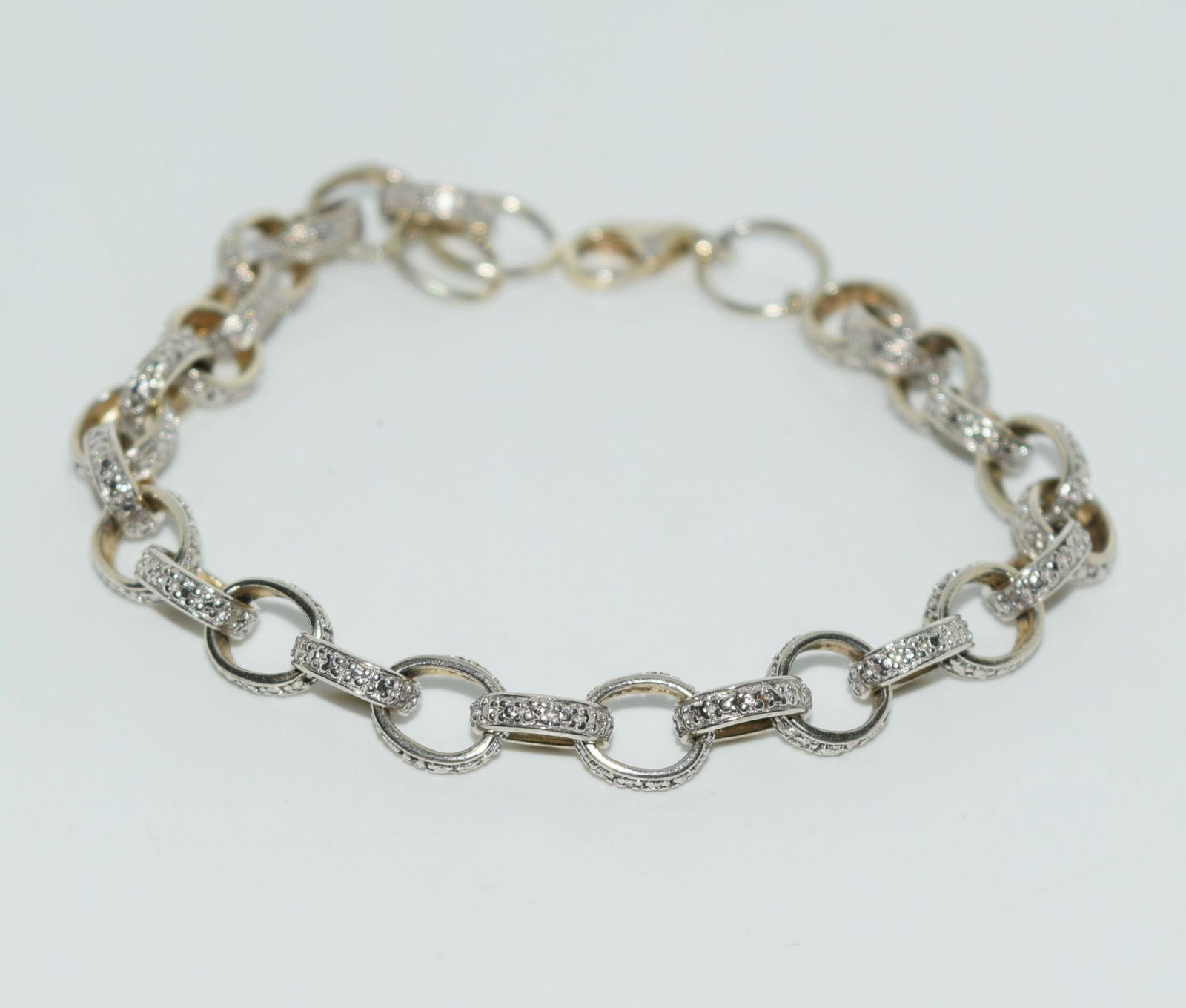 Sterling Diamond Etched Oval Link Bracelet (1 of 4)