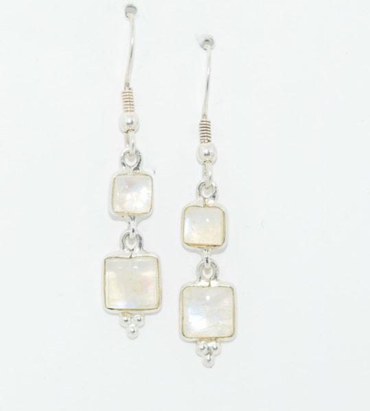 Vintage Sterling Silver Square Moonstone Earrings: These earrings measure 8.3mm wide with a 42.5mm drop.