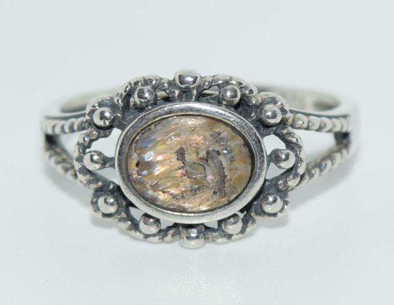 Vintage Sterling Raw Abalone Ring Sz11: This ring measures 12.8mmm wide is a size 11 & stamped NV 925.