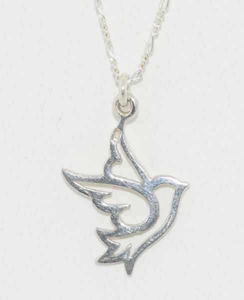Sterling Silver Cut out Song Bird Necklace: This pendant measure’s 14.4 x 20.5mm on a 16inch 1mm figaro chain & stamped 925.