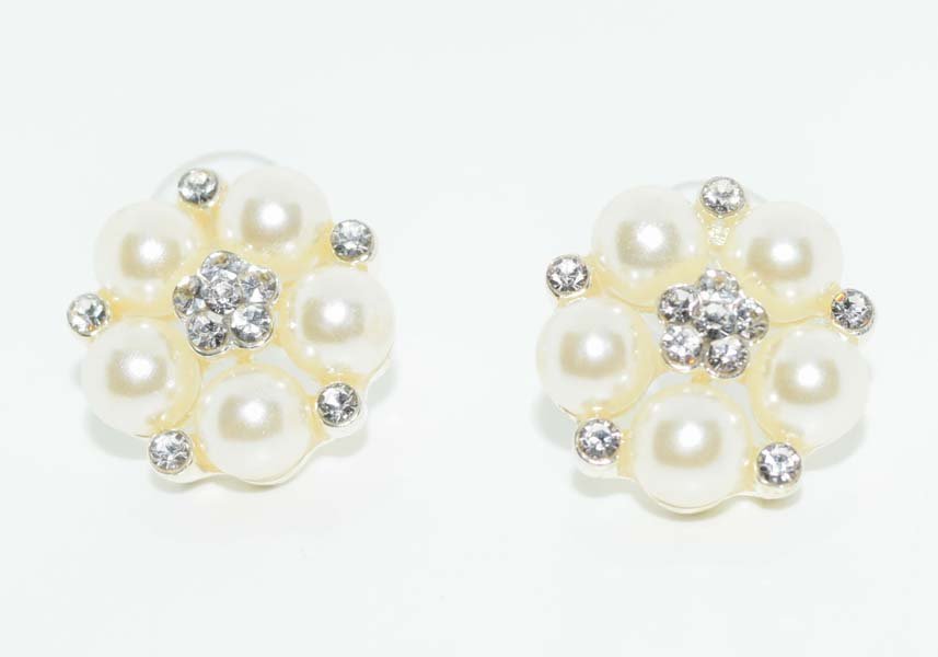 Cluster Faux Pearl Rhinestone Earrings: These earrings measureÂ’s 19.5mm round. There is a matching necklace to these in this auction as well.