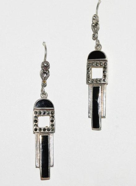 Vintage Sterling Marcasite Enamel Drop Dangle Earrings: These earrings measure 9.8mm wide with a 2.28inch drop & stamped 925.