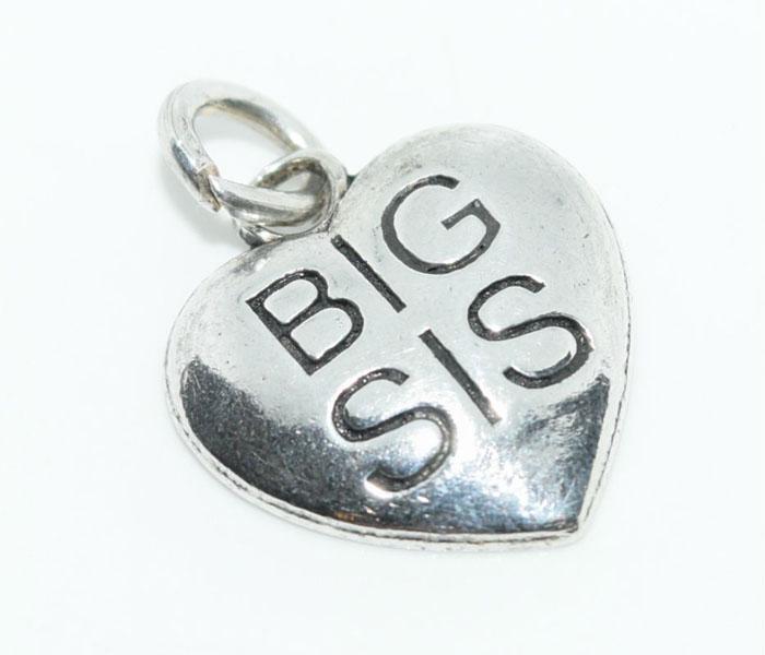 Sterling Silver BIG SIS Heart Charm: This charm measures 13.5 x 14.3mm & stamped 925 DV.
