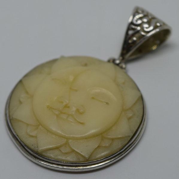 Sterling Sun & Moon Resin Medallion Pendant: This pendant measures 32mm wide with a 48mm drop & stamped 925.