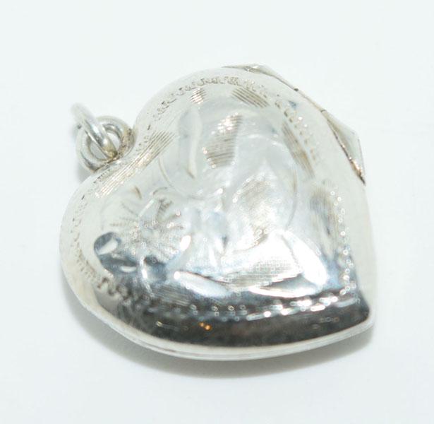 Vintage Sterling Etched Heart Locket Charm: This charm measures 18 x 14.8mm & stamped Ster.