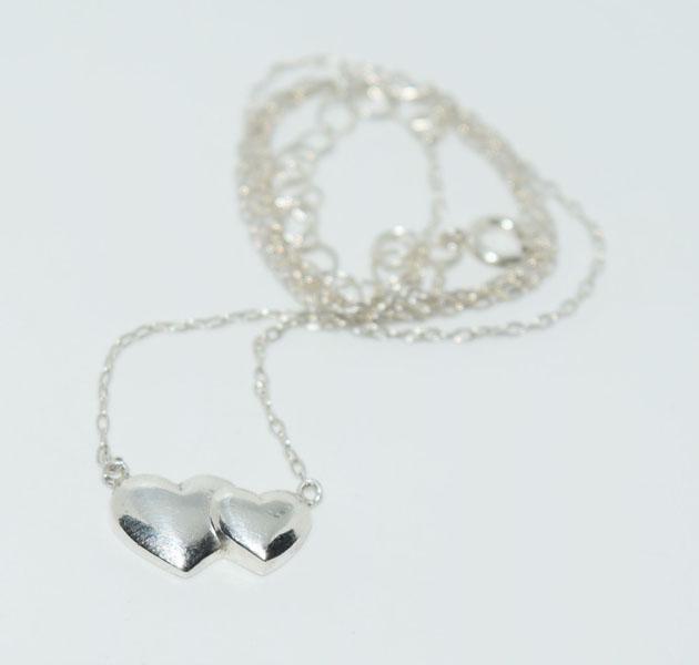 Sterling Silver Double Hearts Necklace: This necklace measures 16.5-18inch with 14.8 x 8.3mm double hearts & stamped 925.