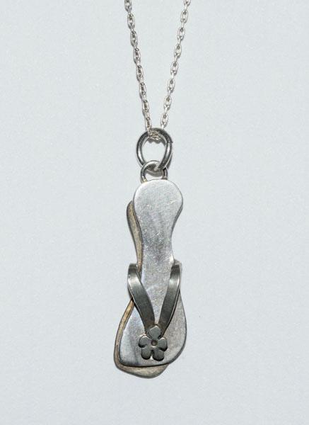 Far Fetched Brass Flip Flop Necklace: This pendent measures 10mm wide with a 32.8mm drop on a 16inch chain & stamped 925.