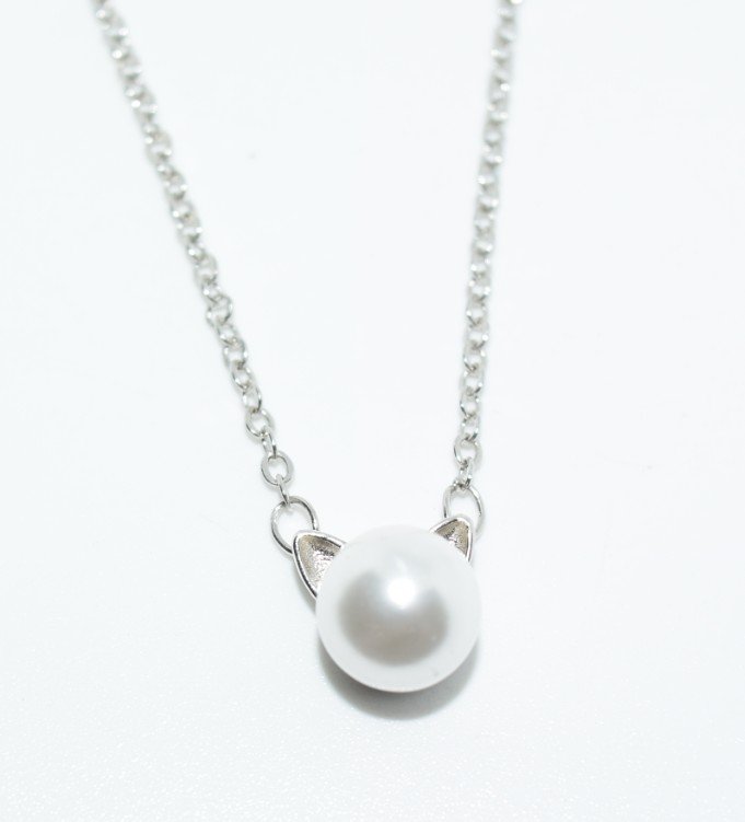 Faux Pearl Cat Ear Sterling Silver Necklace (1 of 4)