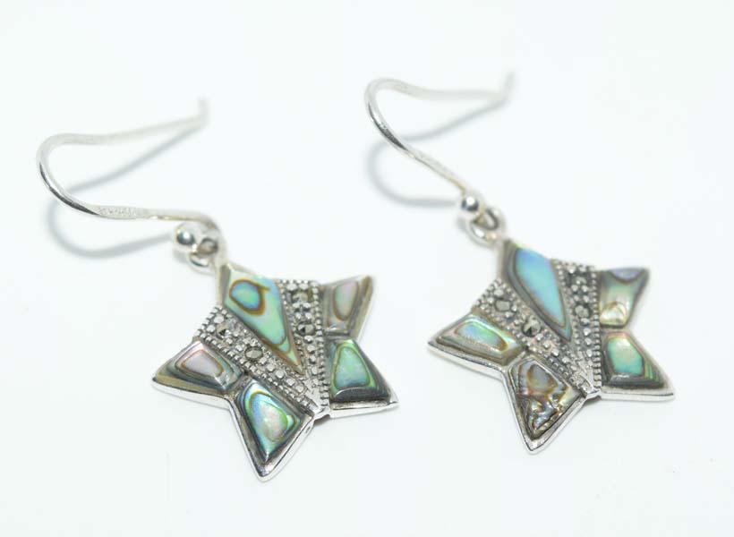 Sterling Abalone Marcasite Star Dangle Earrings (1 of 4)
