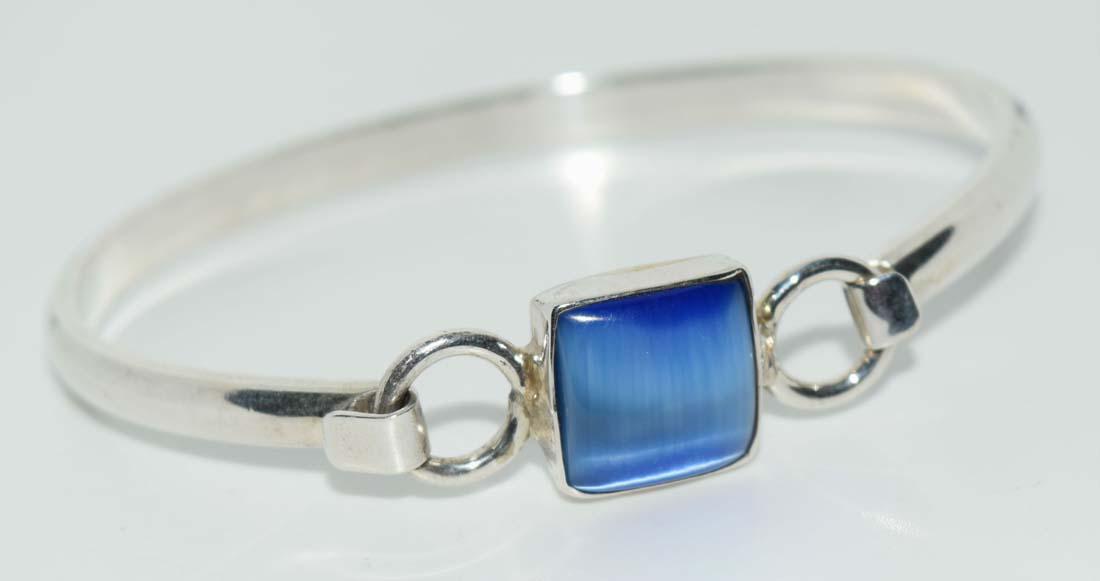 Mexico Sterling Blue Cats Eye Hook Bracelet (1 of 6)