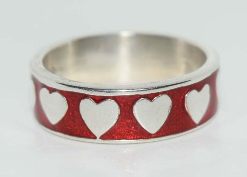 Sterling Silver Red Enamel Heart Band/Ring Sz7 (1 of 4)