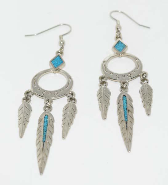 Silver Tone Native Style Crushed Turquoise Earrings (1 of 3)