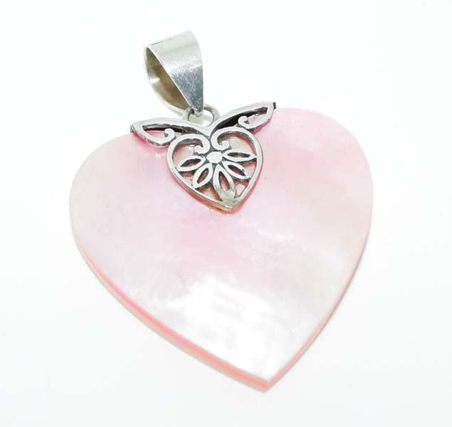 Indonesian Sterling Mother of Pearl Heart Pendant: This pendant measures 32mm wide with a 43.4mm drop & stamped 925 Indonesia.