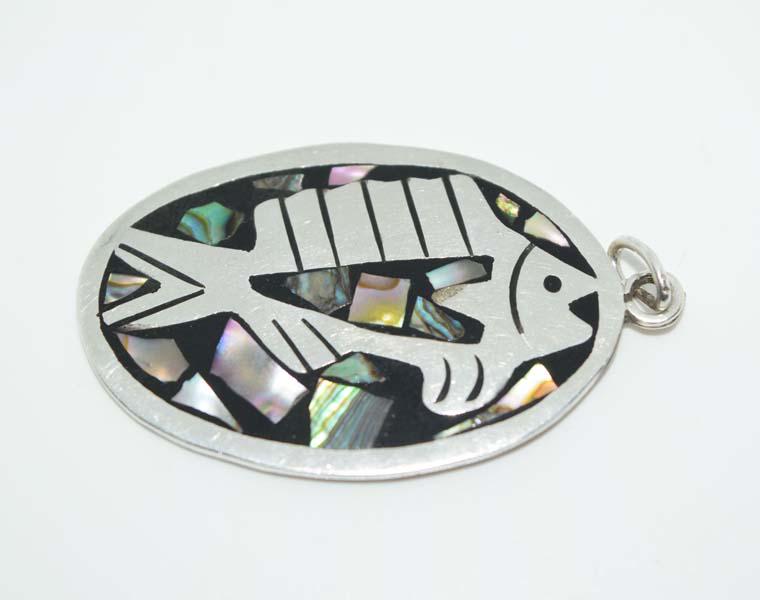Silver Tone Abalone Fish Pendant (1 of 5)