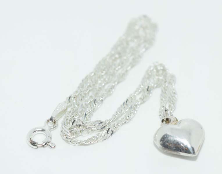Sterling Heart Charm Chain Ankle/Bracelet: This chain measures 10.5inches long 2mm wide with a 10.5 x 12.4mm heart charm & stamped 925.