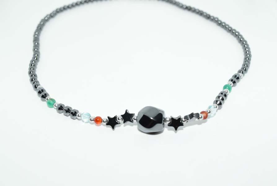 Hematite Star Beaded 18inch Necklace: This necklace measures 11mm largest bead 4mm round beads & is 18inch long.
